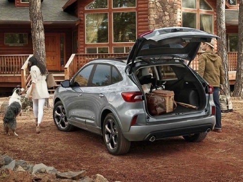 2024 Ford Escape Plug-in Hybrid parked at a cabin with cargo area full of bags